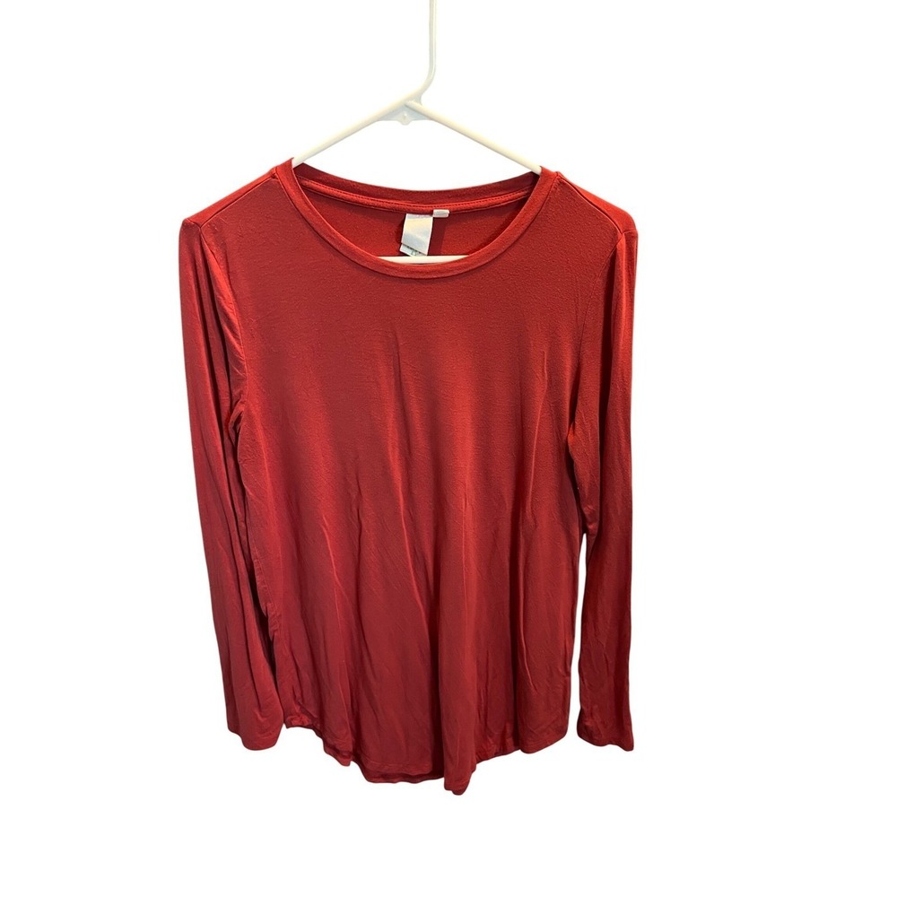 Ady P Womens Long Sleeve Crew Neck Curved Hem T-Shirt Dark Red Size Small